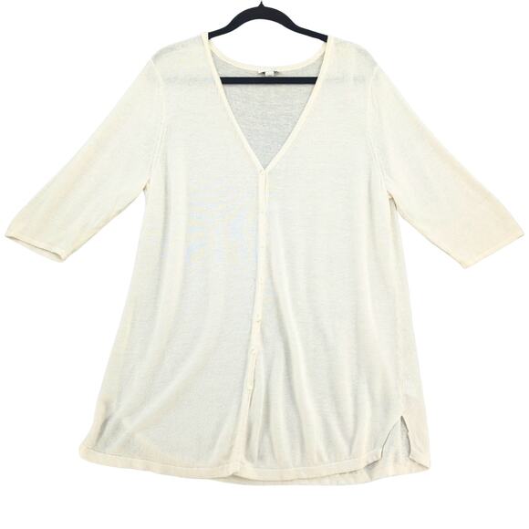 J Jill Large Ivory Linen Blend Cardigan Casual Academia Coastal Workwear - Picture 11 of 13